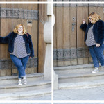 Navy Stripes and Blue Faux Fur Coat