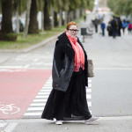 Long skirt and coral touch for fall
